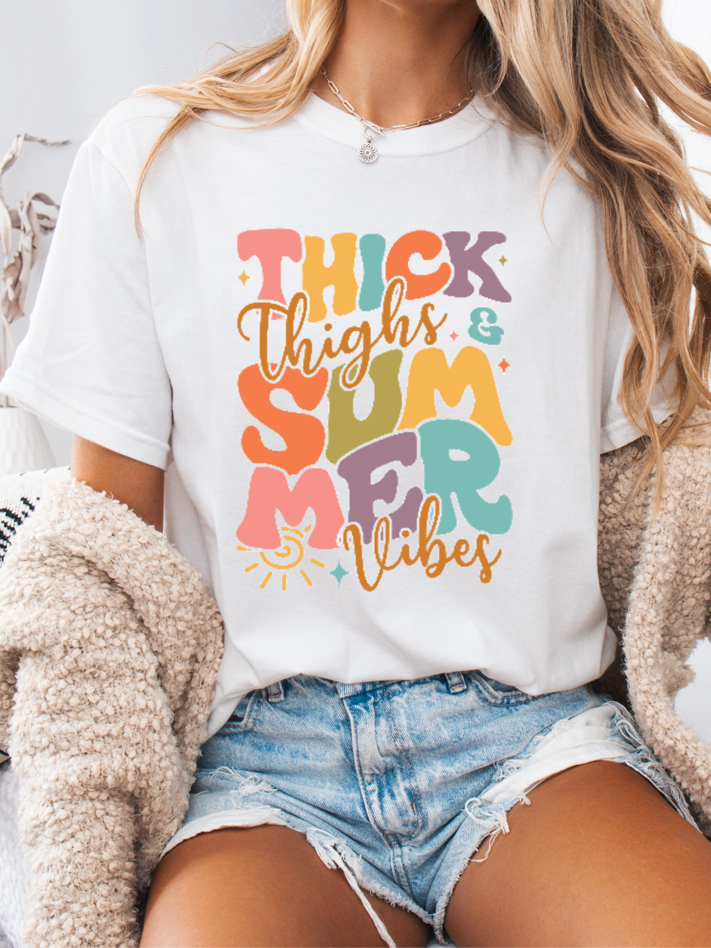 Thick Thighs and Summer Vibes Graphic Tee & Cropped Hoodie