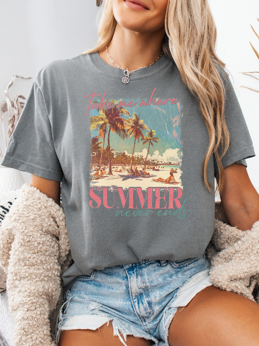 Take Me Where Summer Never Ends Graphic Tee in Grey