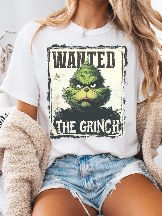 Holiday Mischief Wanted Grinch Inspired Graphic T Shirt in White