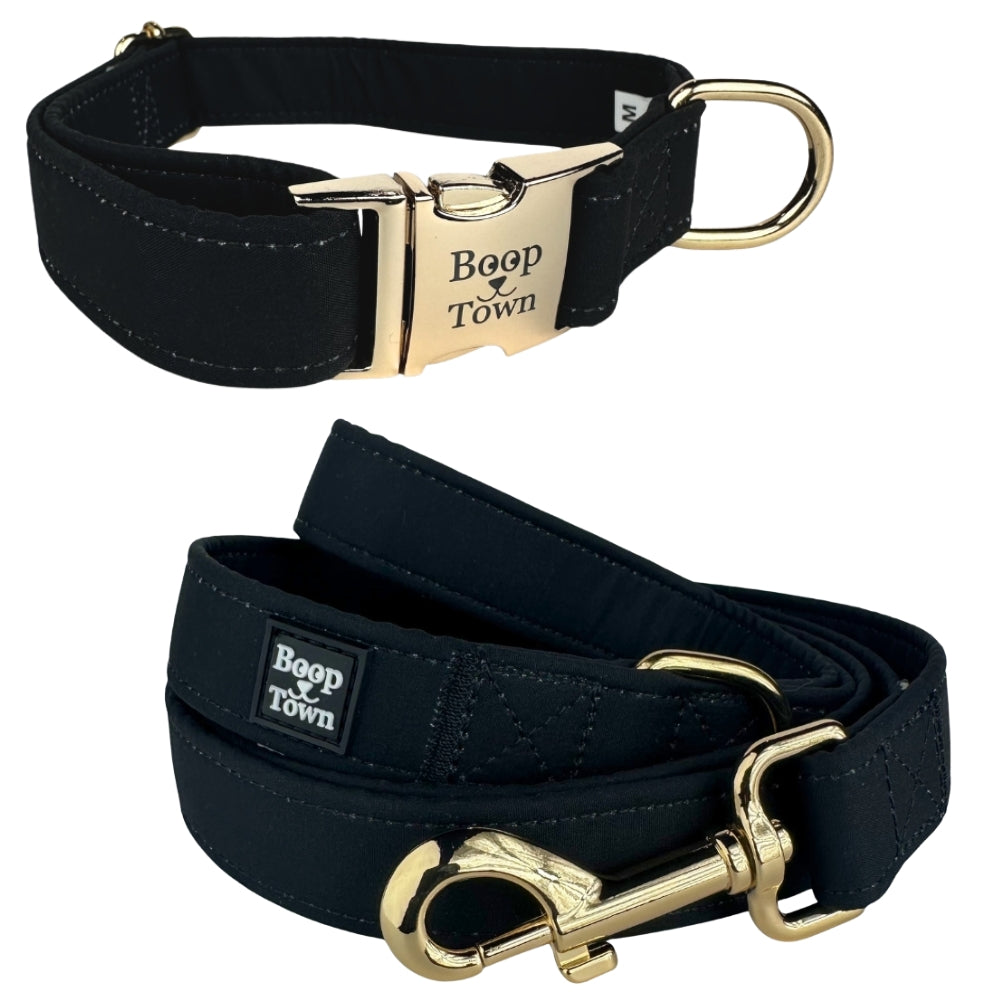 Boop Town Dog Collar and Leash Set – Cotton Adjustable Set with Gold Hardware