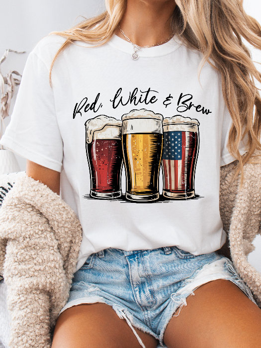 Red White and Brew Graphic Tee | Patriotic Beer Graphic Shirt