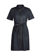 Fia Full Size Zip Front Short Sleeve Denim Dress (Available in Plus Size) in Color Black