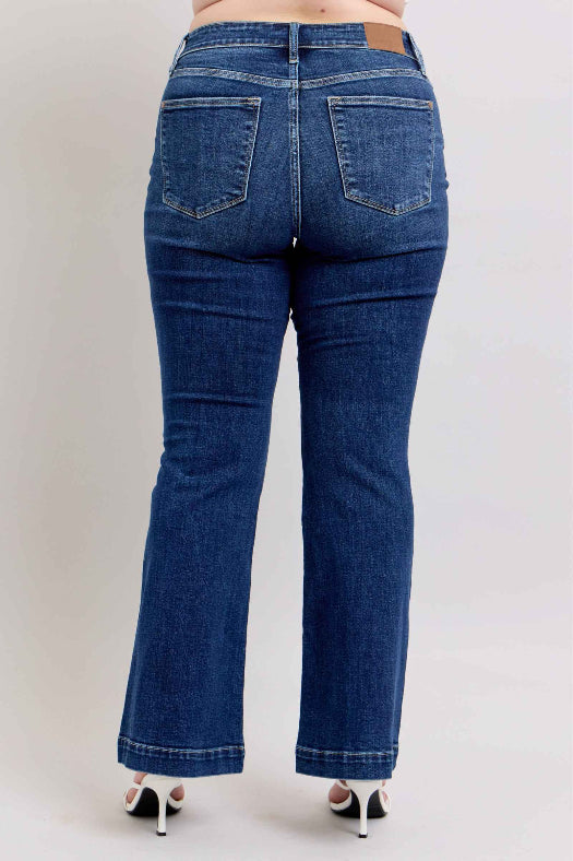 Jacqueline Judy Blue Flare Jeans – High Rise Stretch Denim in Dark Wash