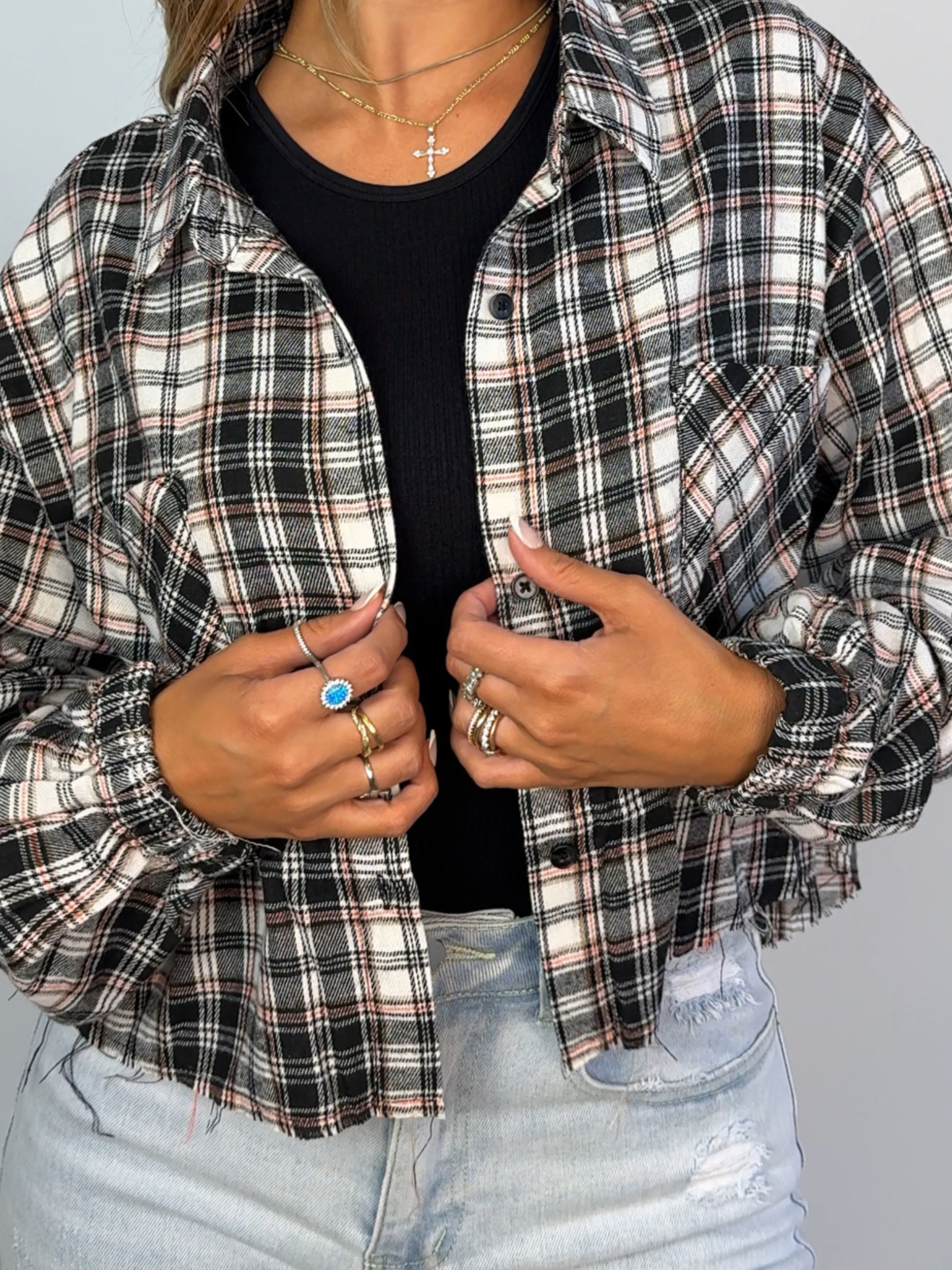 Rory Cropped Plaid Flannel – Raw Hem Button Down
