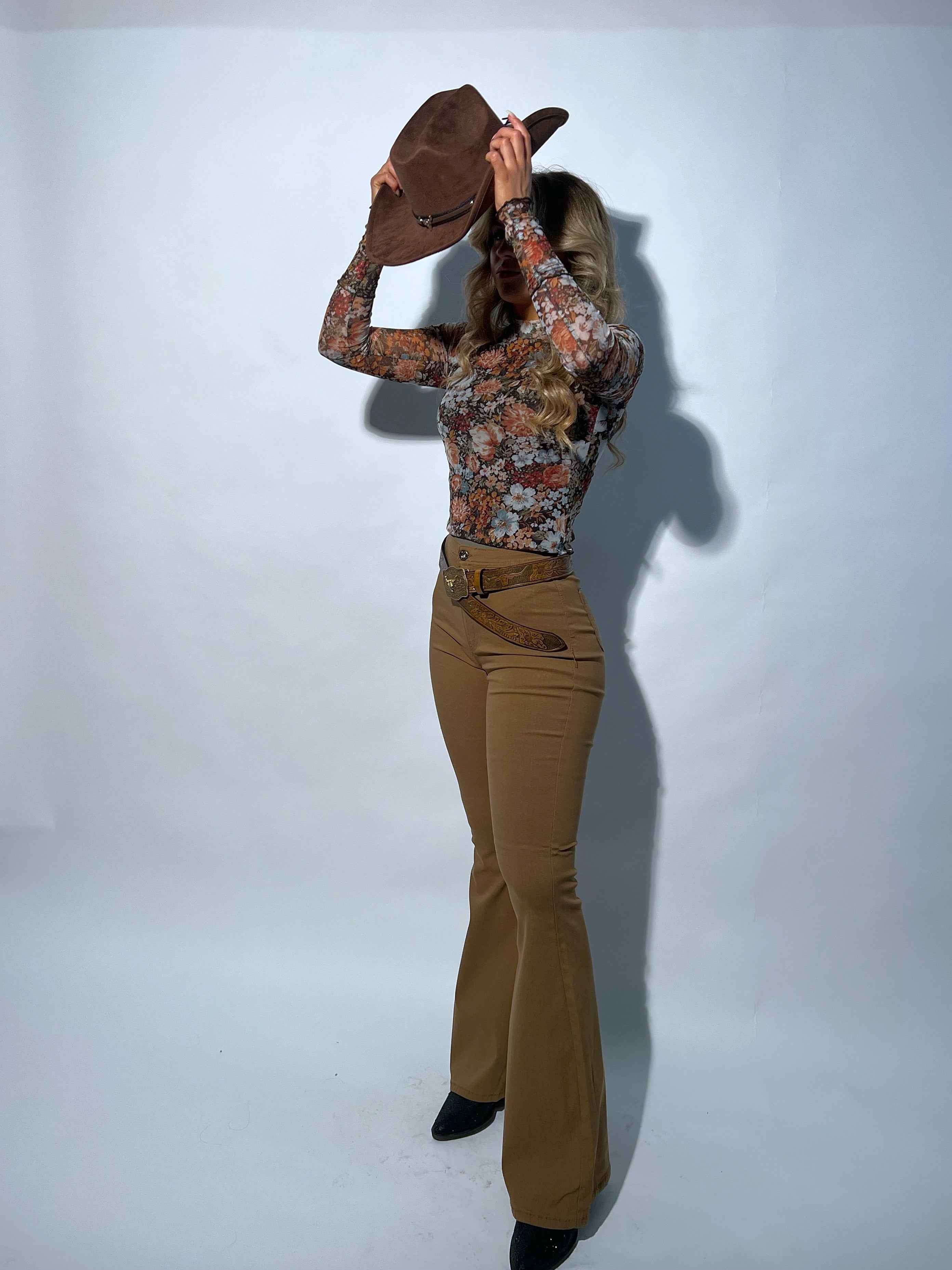 Fiona High Waisted Bell Bottom Flare Jeans – Mocha Stretch Denim