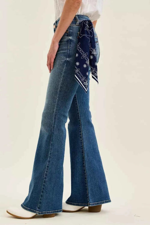 Judy Blue Mid Rise Jaqueline Flare with Triple Needle Back Pkts and Bandana Loop