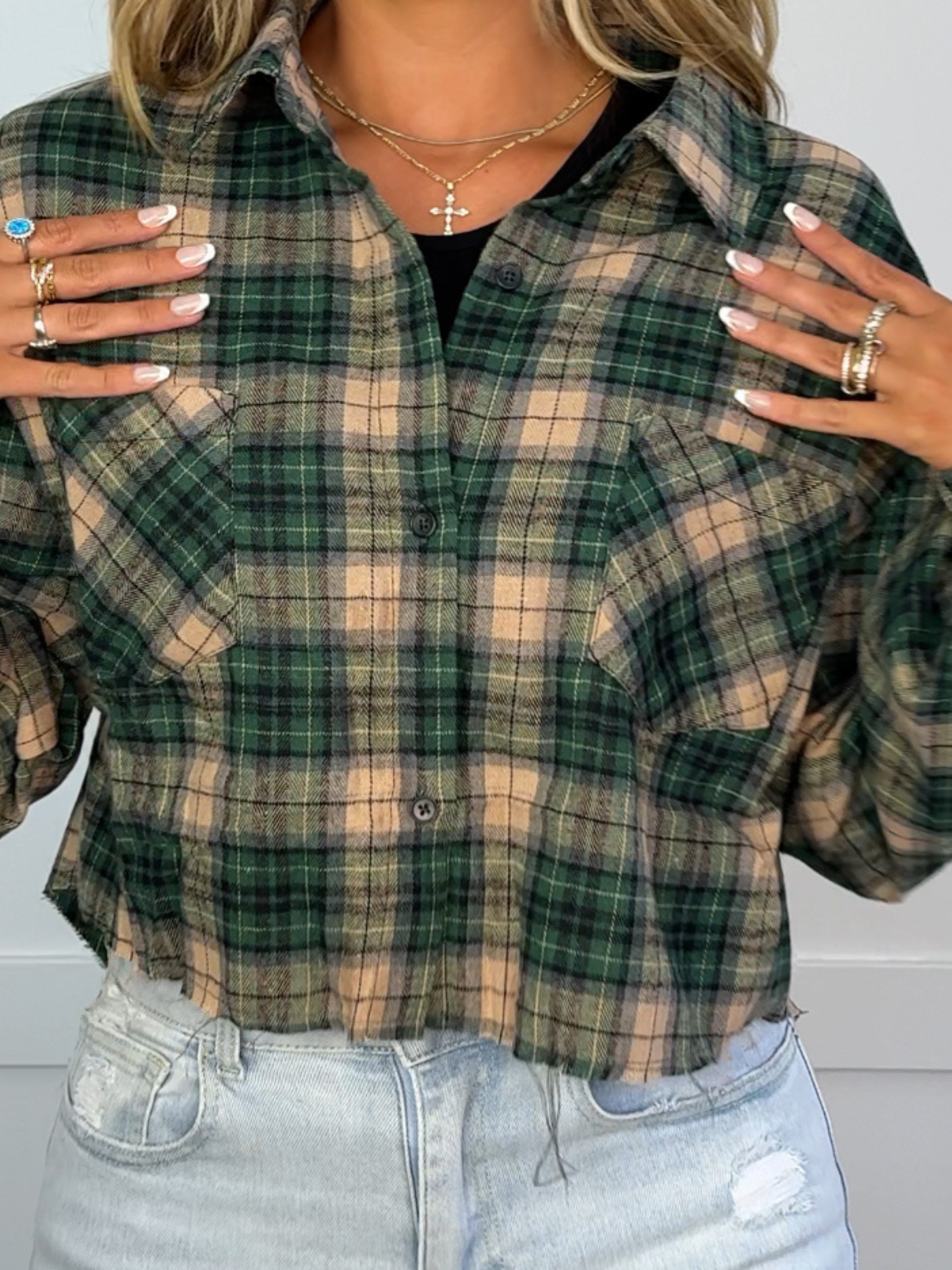 Rory Cropped Plaid Flannel – Raw Hem Button Down