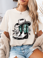 Dusty Boots Collection Grey Graphic Tee – Western Cowgirl Shirt