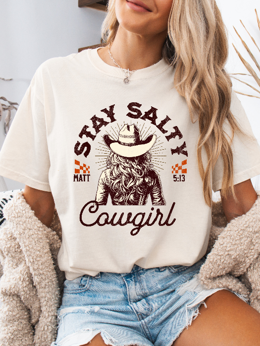 Stay Salty Christian Graphic Tee | Western Cowgirl Faith Shirt in Ivory