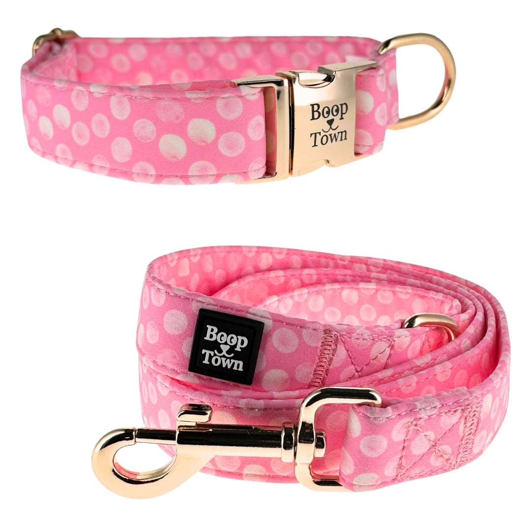 Boop Town Dog Collar & Leash Set – Soft Cotton Adjustable Set with Gold Hardware