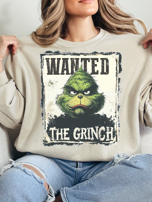 Holiday Mischief Wanted Grinch Inspired Graphic Crewneck in Ivory
