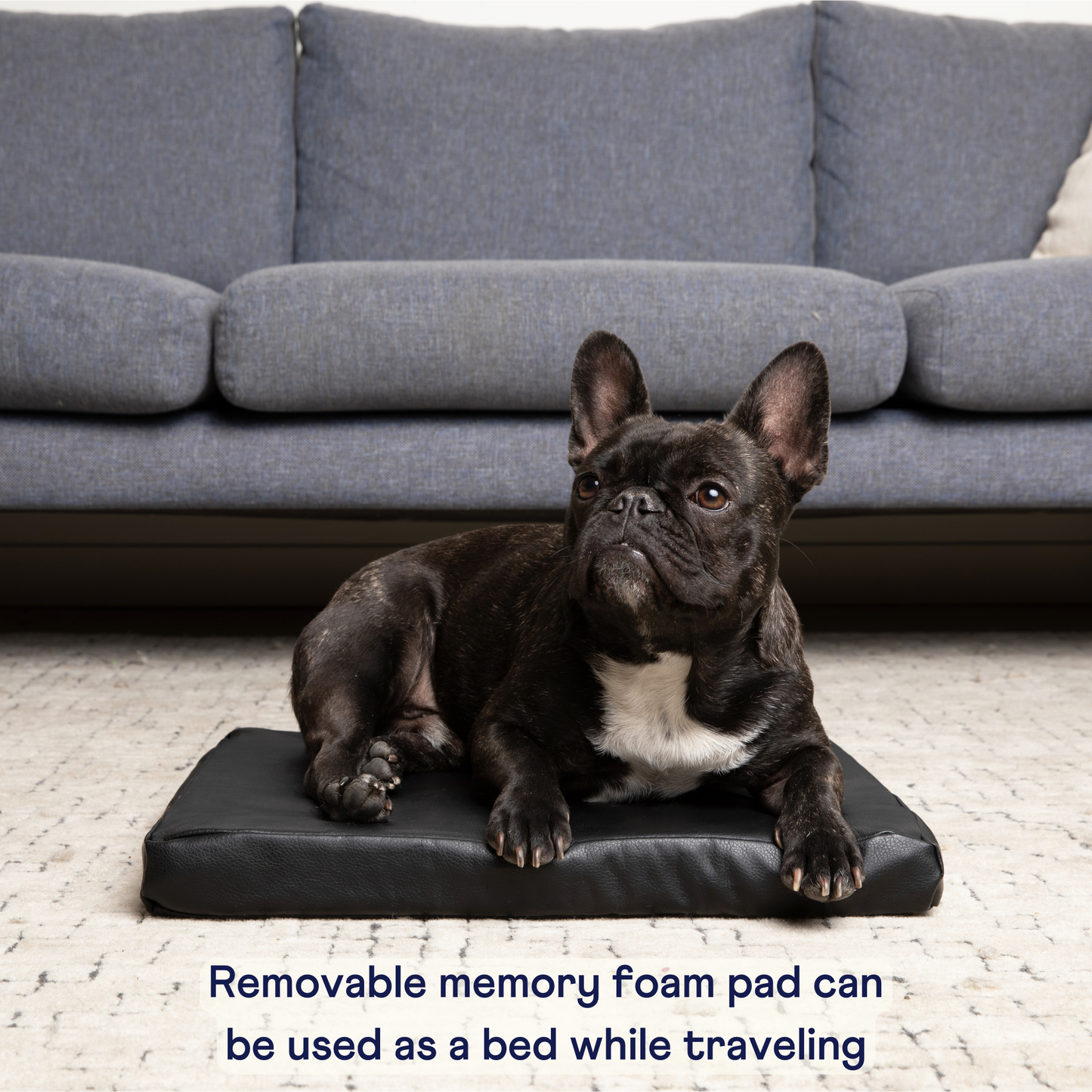 PupProtector™ Faux Leather Dog Car Bed – Memory Foam Booster Seat with Safety Straps, Waterproof Liner & Removable Cover -  Black