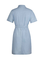 Fia Full Size Zip Front Short Sleeve Denim Dress (Available in Plus Size) in Color Light Blue