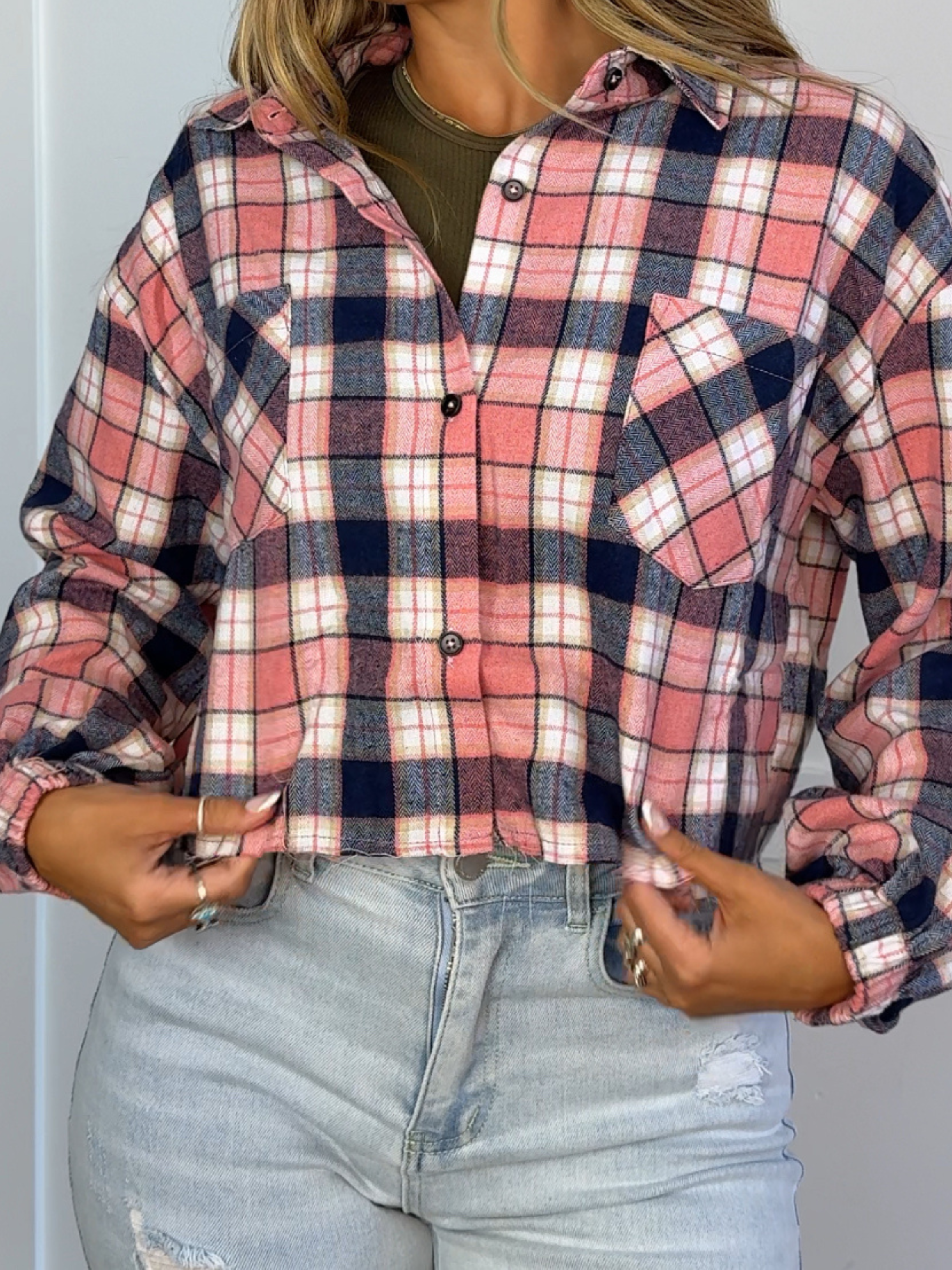 Rory Cropped Plaid Flannel – Raw Hem Button Down