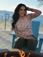 Floral Mesh Long Sleeve Top in magenta
