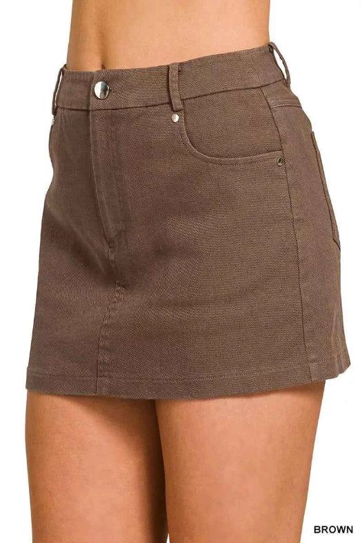 Zenana Cotton Twill Lined Mini Skirts