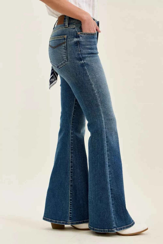 Judy Blue Mid Rise Jaqueline Flare with Triple Needle Back Pkts and Bandana Loop