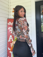 Floral Mesh Long Sleeve Top in black