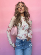 Floral Mesh Long Sleeve Top Cream