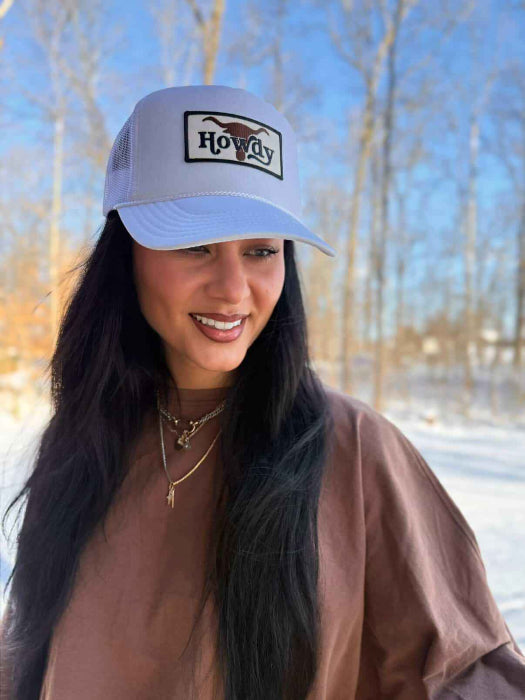 Howdy BullSkull Patch Foam Trucker Hat in White