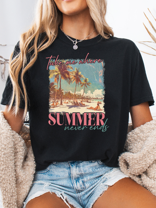 Take Me Where Summer Never Ends Graphic Tee in Black