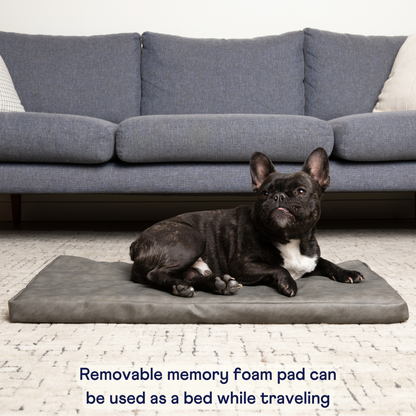 PupProtector™ Faux Leather Dog Car Bed – Memory Foam Booster Seat with Safety Straps, Waterproof Liner & Removable Cover