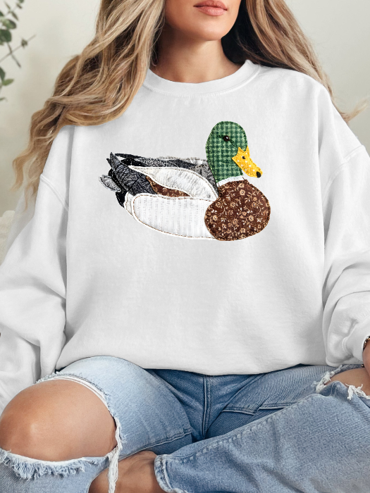 Patch Work Mallard Graphic Crewneck in White