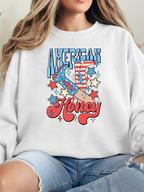 American Honey Graphic Tee printed on premium Comfort Colors 100% cotton featuring an exclusive Willow Boutique western-inspired design, perfect for country concerts, Nashville trips, rodeos, and everyday country style. Crewneck in White