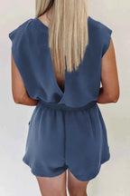 Celia Drawstring Waist Romper in Dusty blue