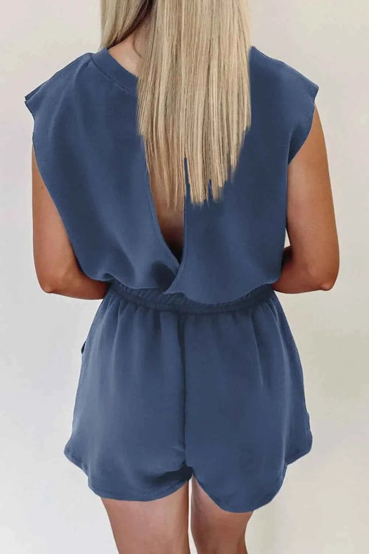 Celia Drawstring Waist Romper in Dusty blue