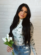 Floral Mesh Long Sleeve Top in Green