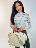 Floral Mesh Long Sleeve Top in Green