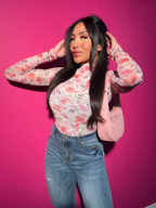 Floral Mesh Long Sleeve Top in Magenta