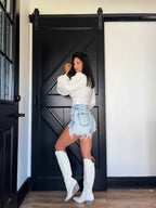 Lindsey Asymmetrical Distressed Shorts – Acid Light Wash Denim Shorts