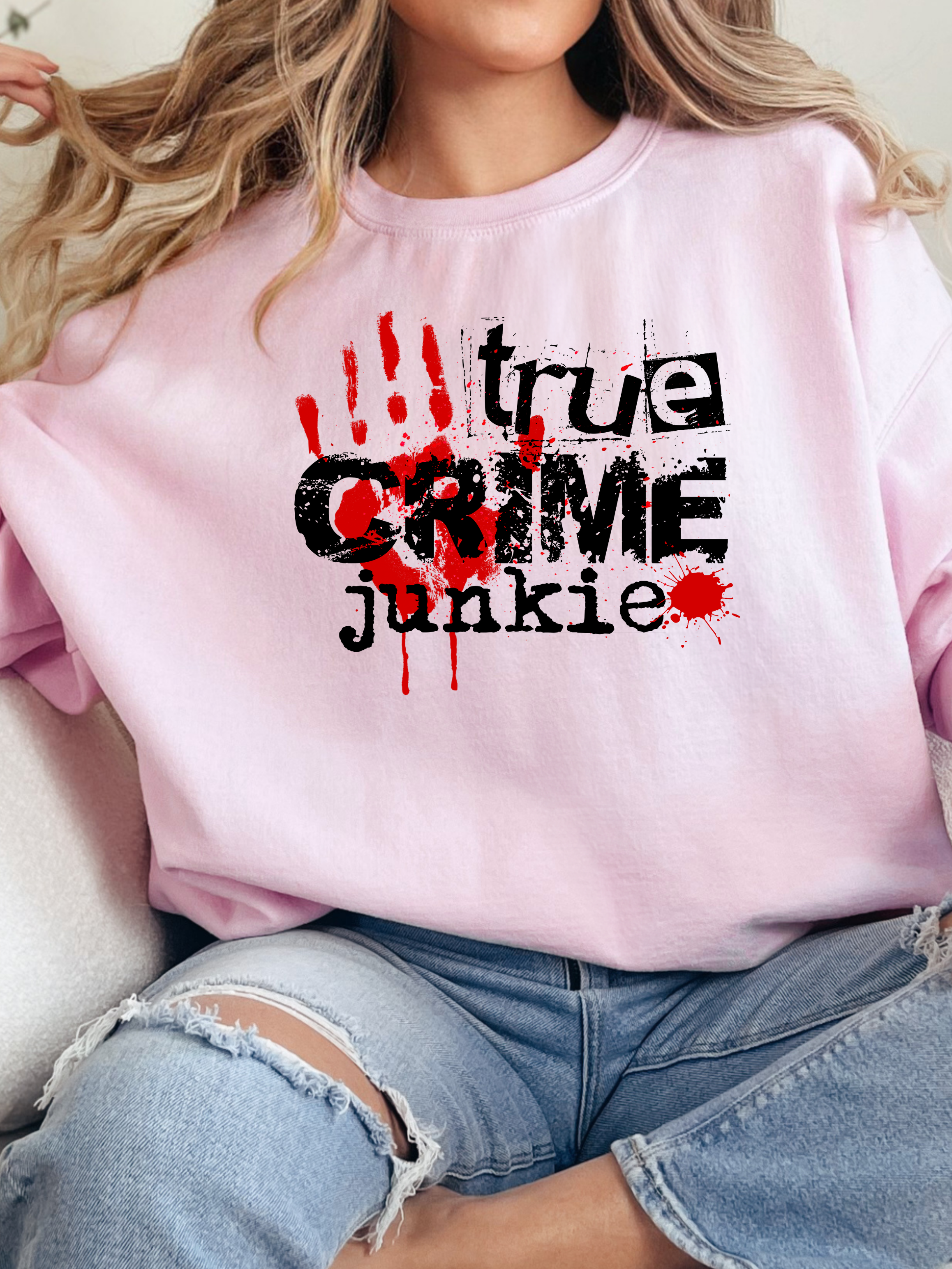 True Crime Junkie Graphic Tee – Comfort Colors Shirt & Crewneck