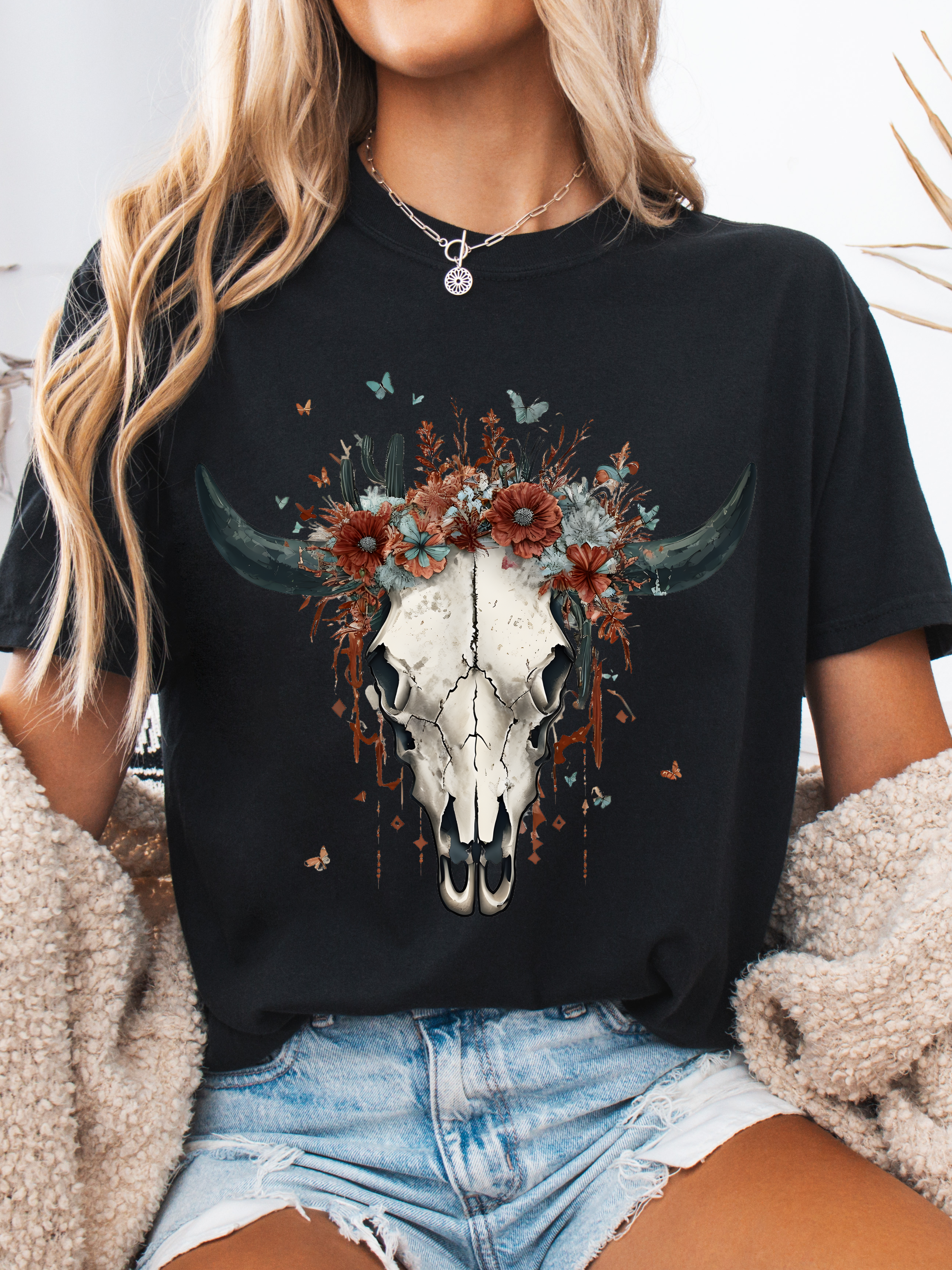 Cactus Moon Co Graphic Tee – Western Boho Skull Shirt