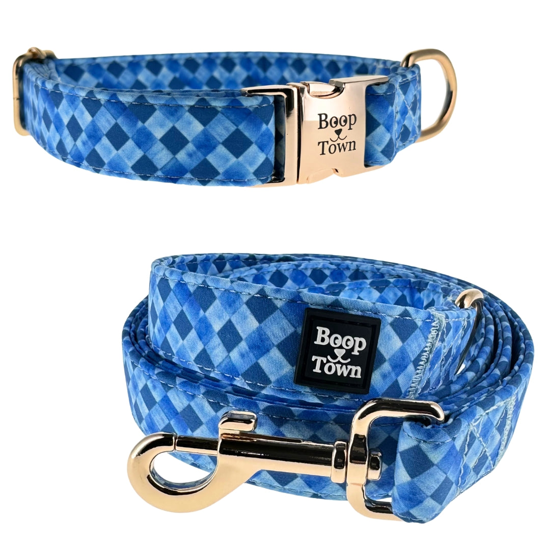 Boop Town Dog Collar & Leash Set – Soft Cotton Adjustable Set with Gold Hardware