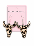 Cow Print Longhorn Earrings – Western Statement Dangle Earrings