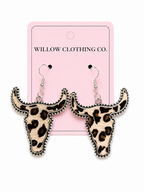 Cow Print Longhorn Earrings – Western Statement Dangle Earrings