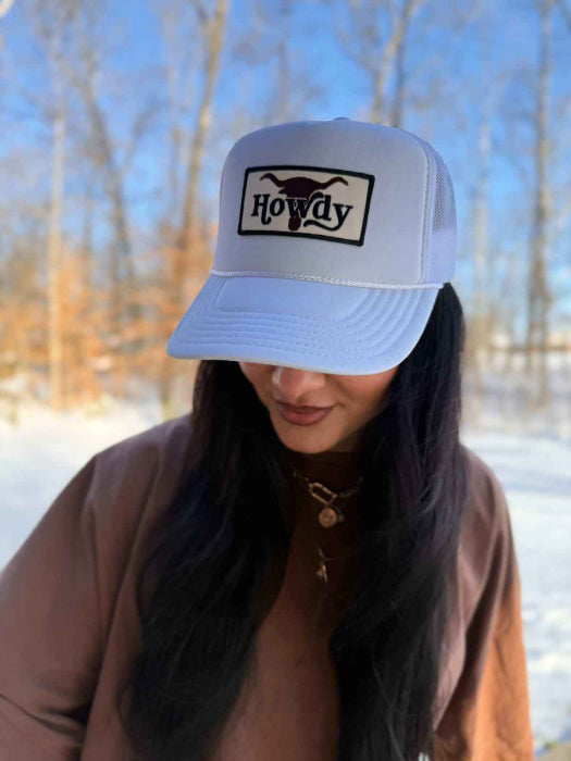 Howdy BullSkull Patch Foam Trucker Hat in White