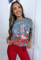 American Honey Graphic Tee printed on premium Comfort Colors 100% cotton featuring an exclusive Willow Boutique western-inspired design, perfect for country concerts, Nashville trips, rodeos, and everyday country style. Tshirt in Grey