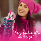 Officially licensed Barbie™ Christmas 24 oz stainless steel tumbler by Dragon Glassware with lid and reusable straws.