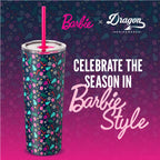 Officially licensed Barbie™ Christmas 24 oz stainless steel tumbler by Dragon Glassware with lid and reusable straws.