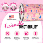 Officially licensed Barbie™ Shine Bright 24 oz insulated stainless steel tumbler by Dragon Drinkware with removable lid, pink straw, and clear straw.