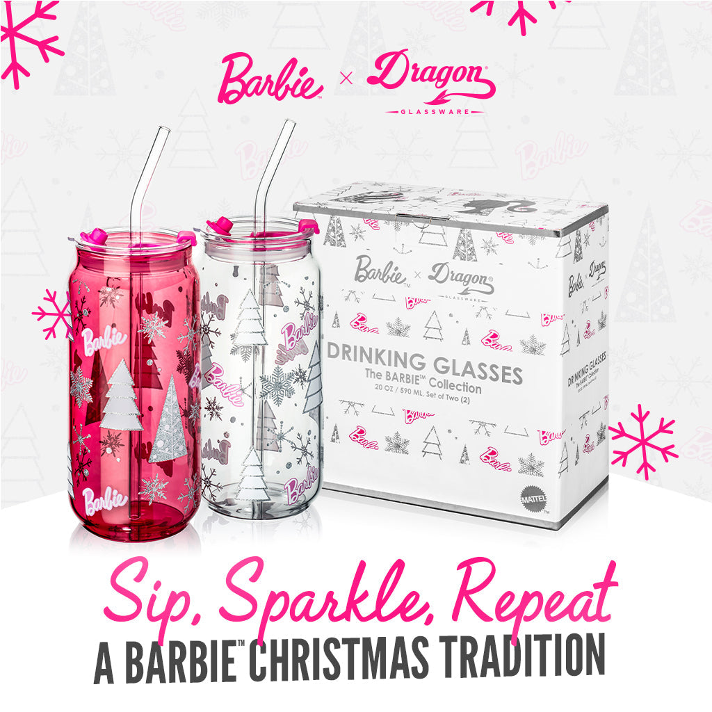 Barbie™ Christmas Drinking Glasses by Dragon Glassware – 20 oz Set of 2