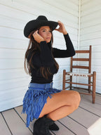 Nashville Babe Rhinestone Fringe Mini Skirt – Royal Blue