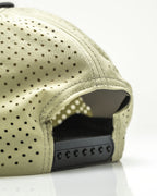 Gator Olive perforated rope golf hat by Pins & Aces featuring an olive green design, breathable perforated panels, adjustable snapback, and built-in magnetic golf ball marker holder.