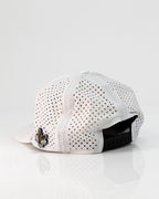 Freedom Eagle White perforated rope golf hat by Pins & Aces featuring a patriotic eagle design, adjustable snapback, magnetic ball marker holder, and matching golf ball marker.