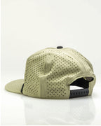 Gator Olive perforated rope golf hat by Pins & Aces featuring an olive green design, breathable perforated panels, adjustable snapback, and built-in magnetic golf ball marker holder.