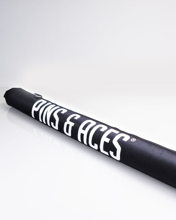 Black Pins & Aces insulated golf beer sleeve designed to hold up to seven cans and slide inside most standard golf bags.